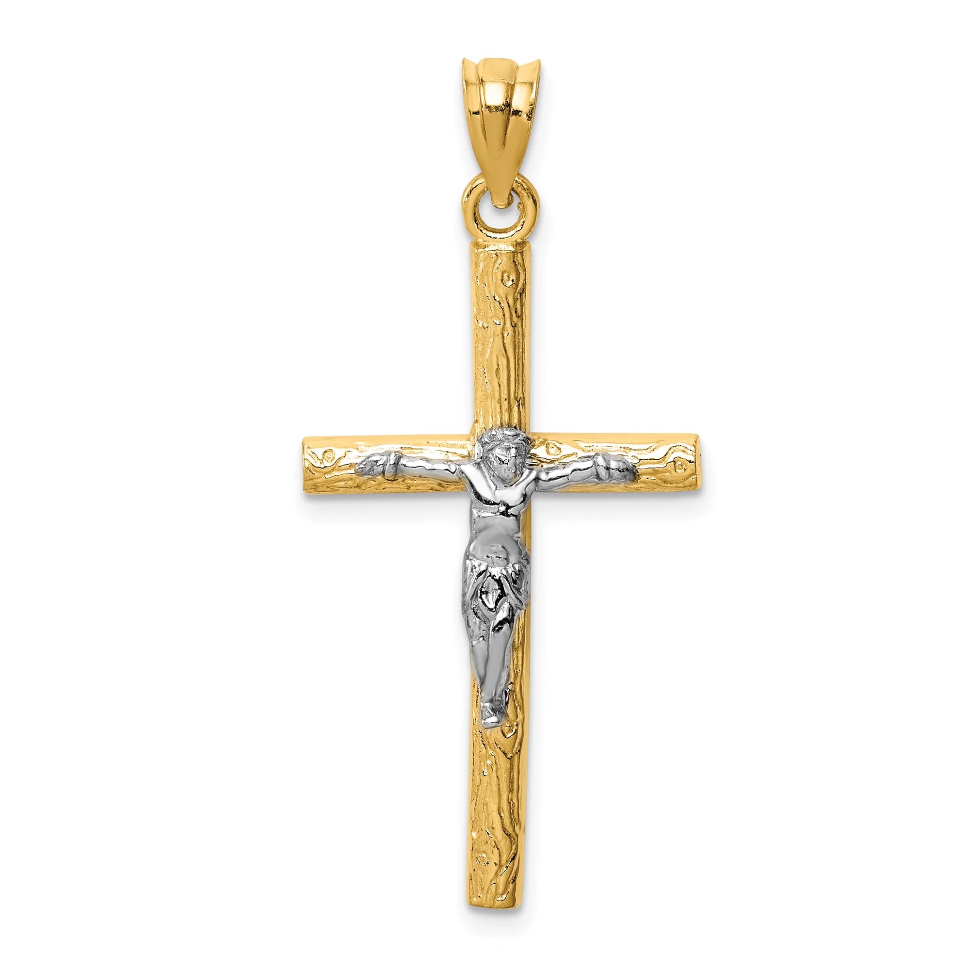 14K Solid Two Tone Gold Jesus Christ Crucifix Necklace - Holy Cross Pendant for Women & Men - Religious Jewelry Gift for Baptism, Confirmation, Church, and Daily Wear