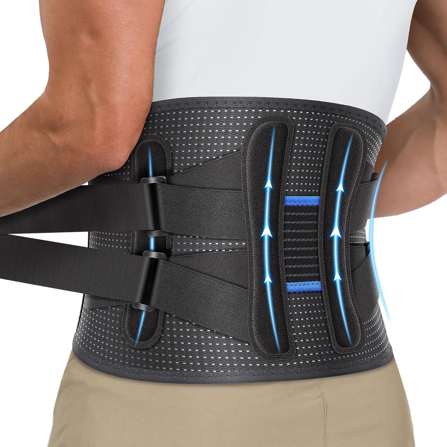 Fit Geno Back Brace for Lower Back Pain Relief - Adjustable Lumbar Support Belt for Men & Women - Herniated Disc, Heavy Lifting & Posture Corrector - Breathable & Dual-Adjustable Design - Perfect for Workouts, Office Work & Daily Activities
