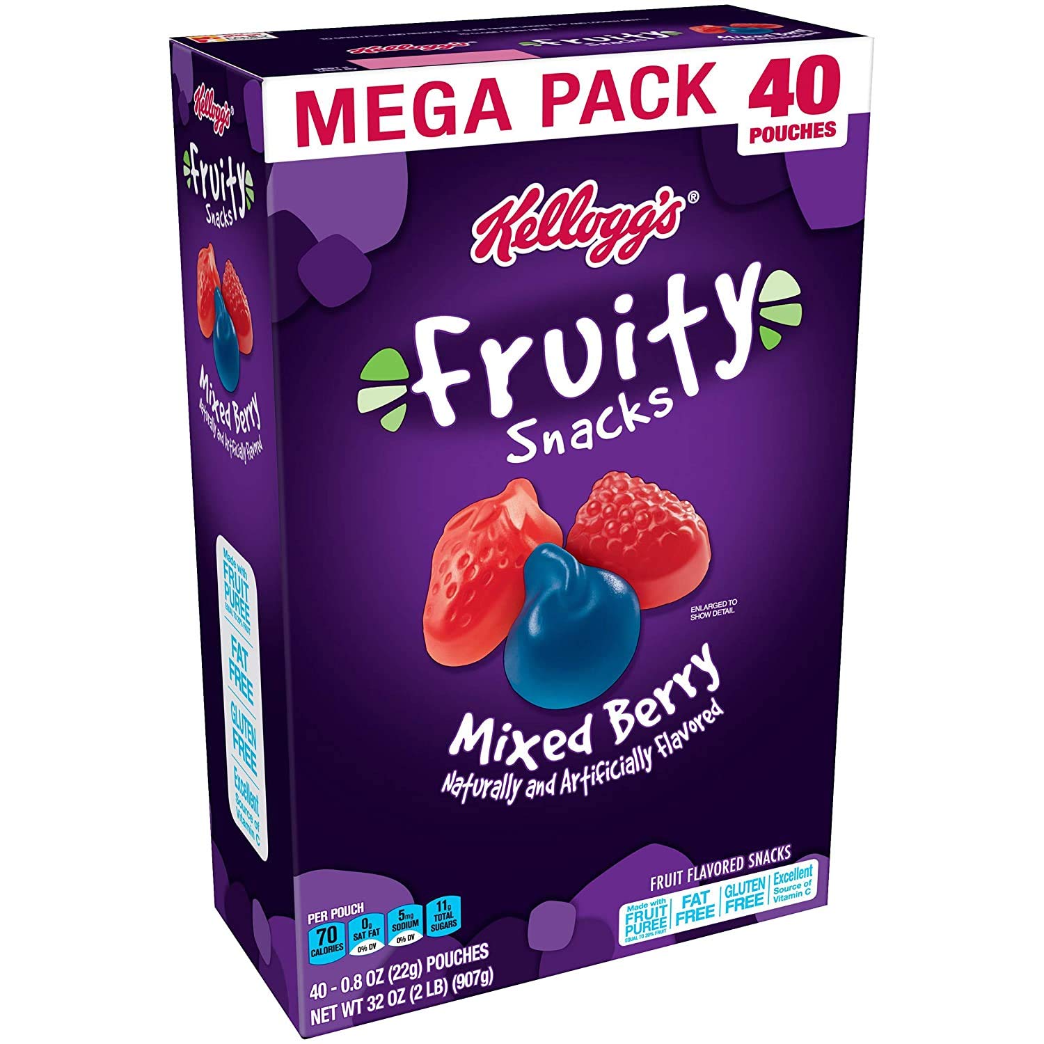 Healthy Mixed Berry Fruity Snacks - Gluten Free, Fat Free, 32 Oz (Pack of 40) - Perfect for School Lunches, Office Snacks & On-the-Go Energy Boost