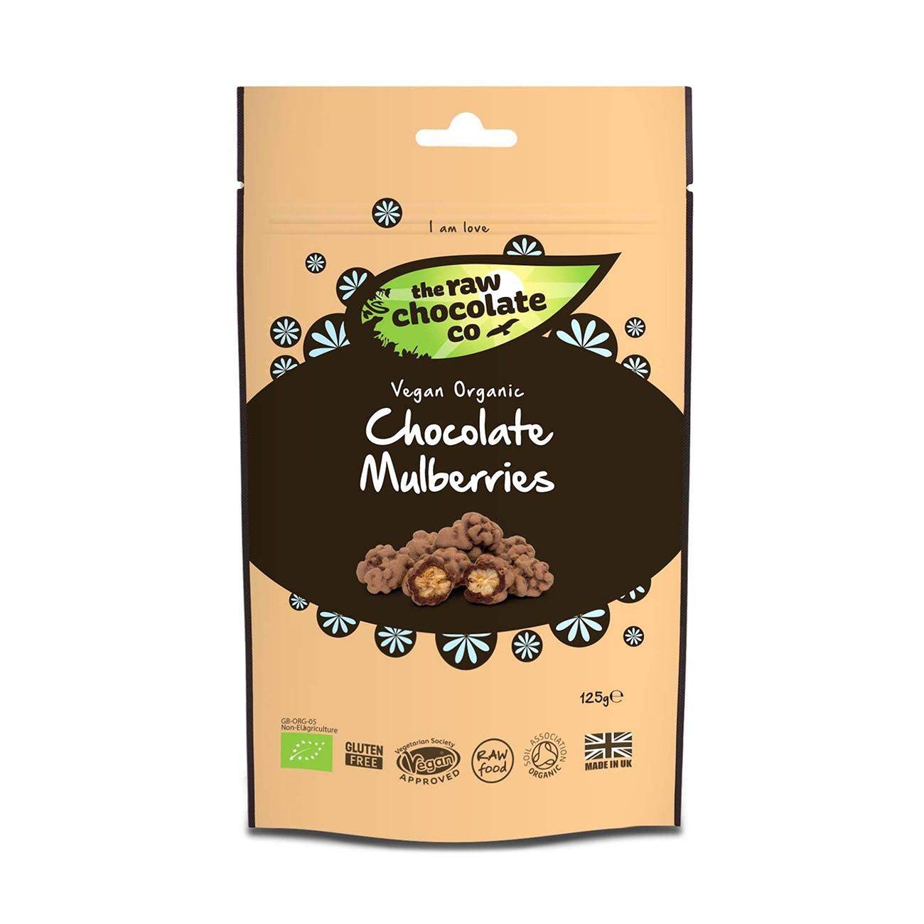 2 Pack The Raw Chocolate Company Organic Chocolate Covered Mulberries - 4.41 oz (125g) Each | Vegan, Gluten-Free, Non-GMO | Healthy Snack for Hiking, Office & Gift Baskets