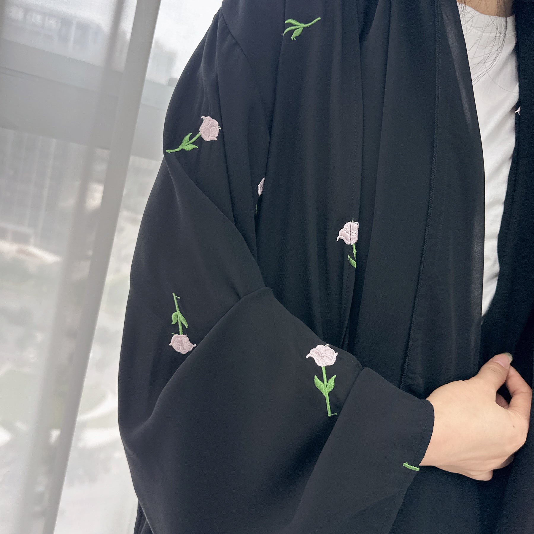 Elegant Floral Embroidery Cardigan Robe for Women - Soft Kimono Cover Up for Lounge, Beach & Home Wear