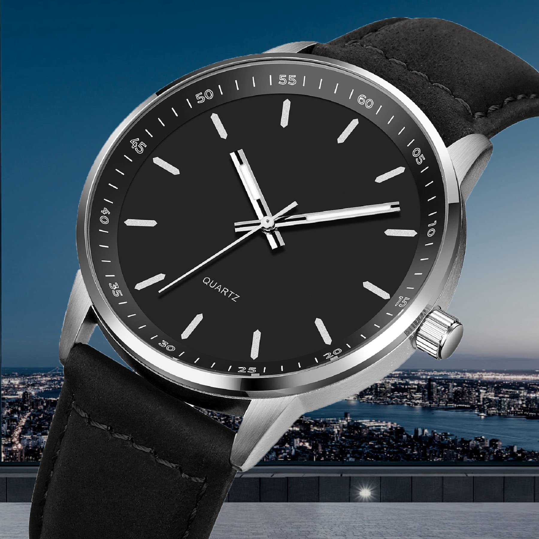Yuxier Men's Quartz Watch - Waterproof Classic Business Wristwatch with Luminous Hands & Leather Strap - Perfect for Office, Formal Events & Everyday Wear