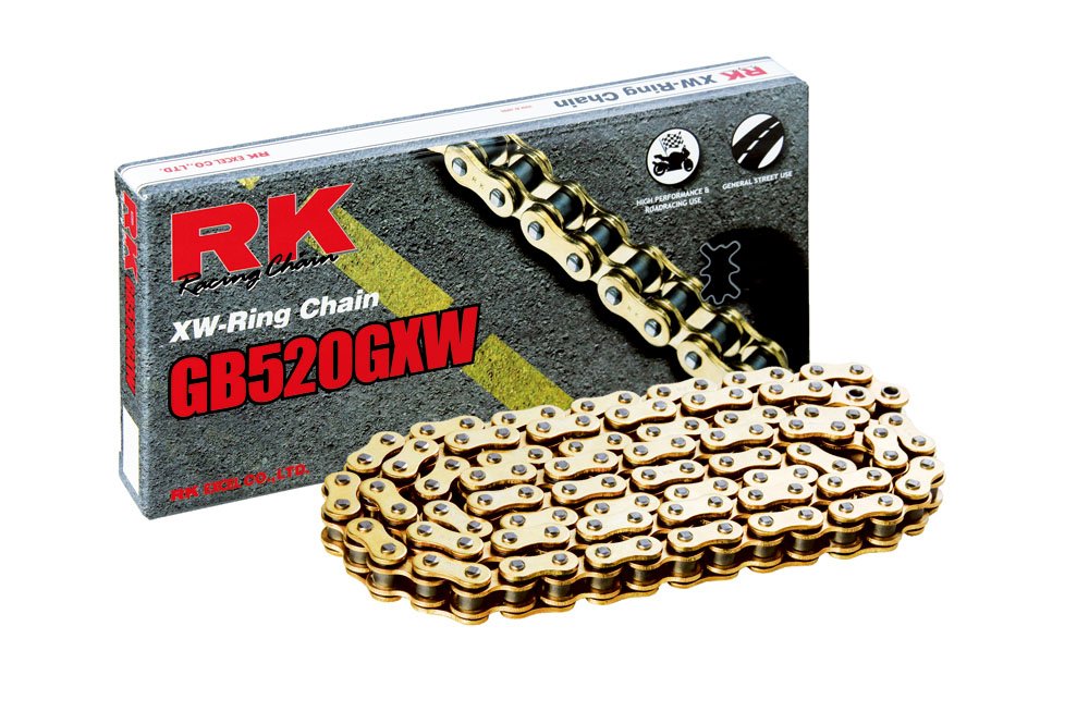 RK Racing Chain GB520GXW-120 Gold XW-Ring Motorcycle Chain 120-Links with Connecting Link - High Performance Dirt Bike & Street Bike Replacement Chain for Smooth Riding
