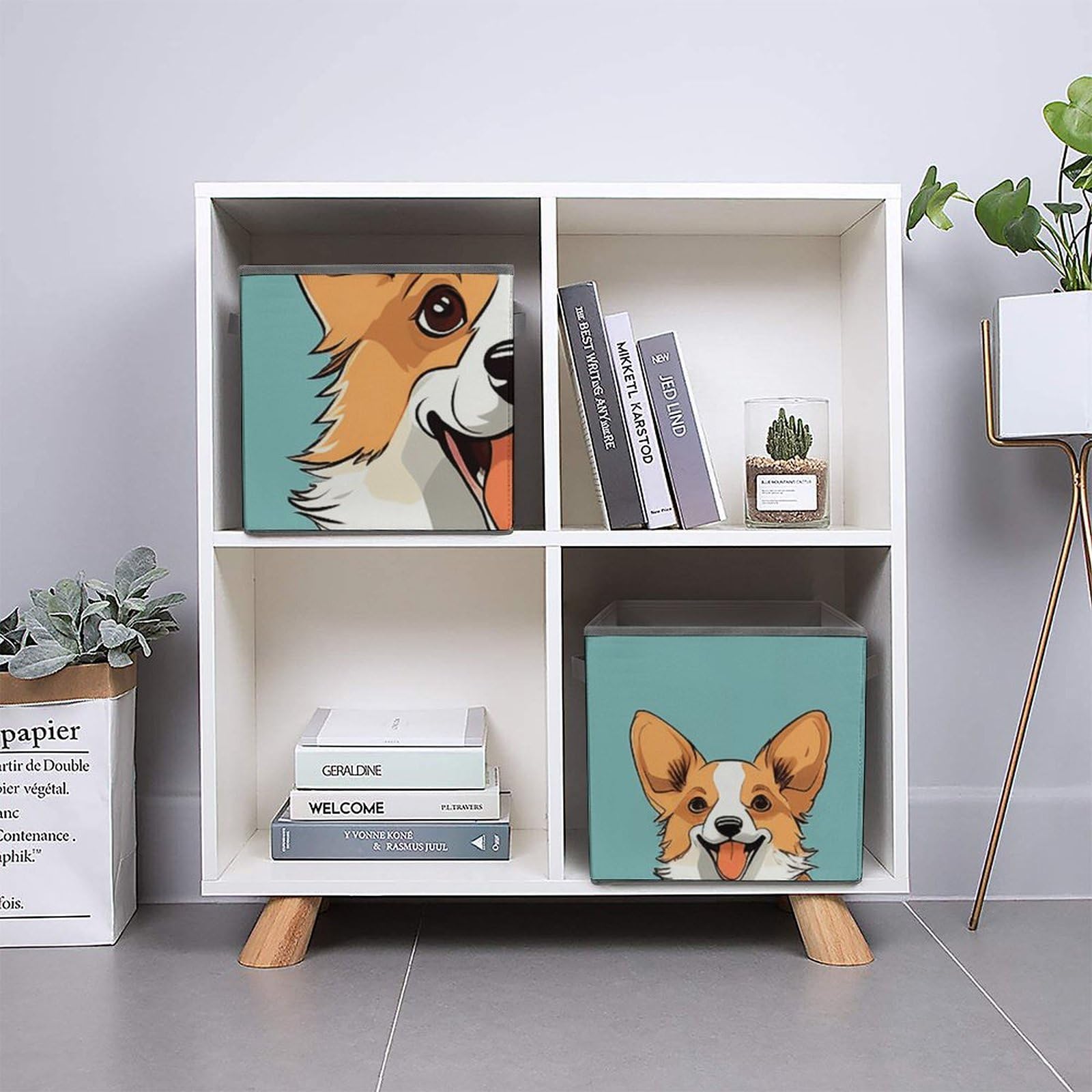 Corgi-Themed Collapsible Storage Cubes with Handles - 10.6