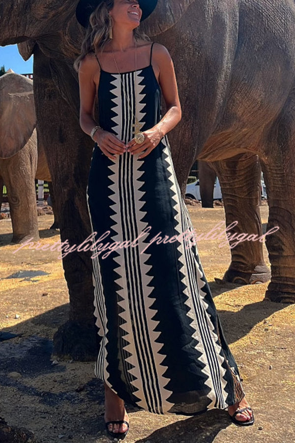Stylish Ethnic Print Backless A-Line Maxi Dress for Women - Boho Chic Summer Beach Vacation & Party Outfit