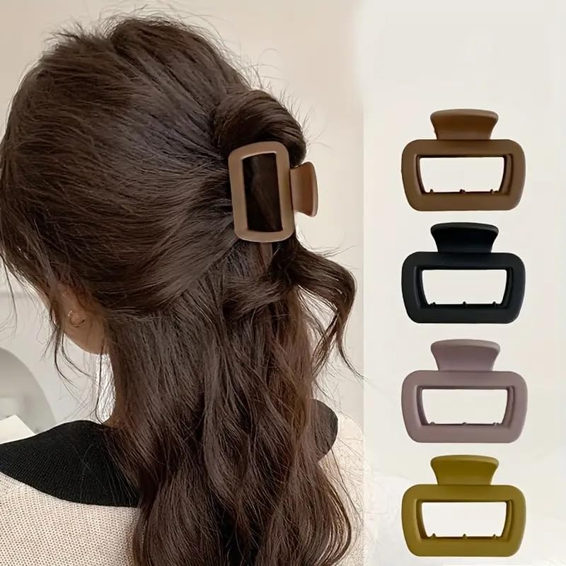 Vintage Minimalist Hair Clips Set for Women - 4pc PVC Matte Solid Color Oblong Hair Clasps, Elegant Hair Accessories for Styling, Makeup & Bathing | Perfect for Everyday Use, Work, Parties & Special Occasions