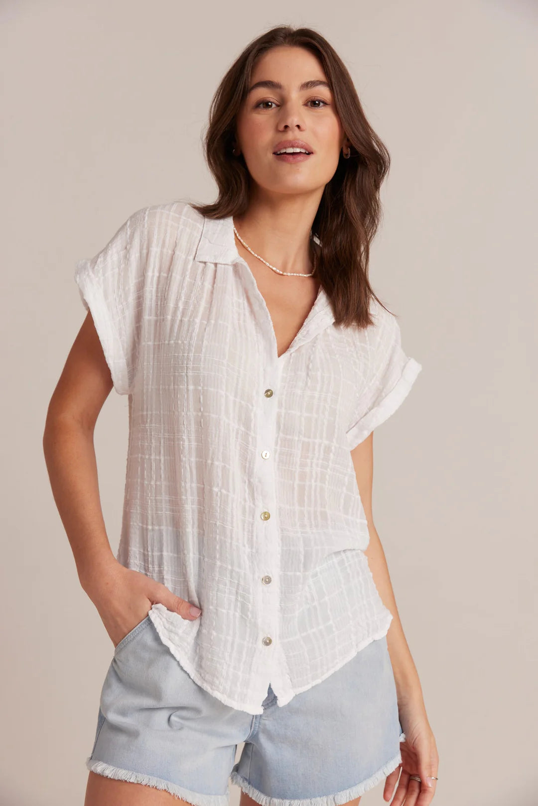 Women's White Cap Sleeve Button Down Shirt - Casual Office Wear & Summer Outfits