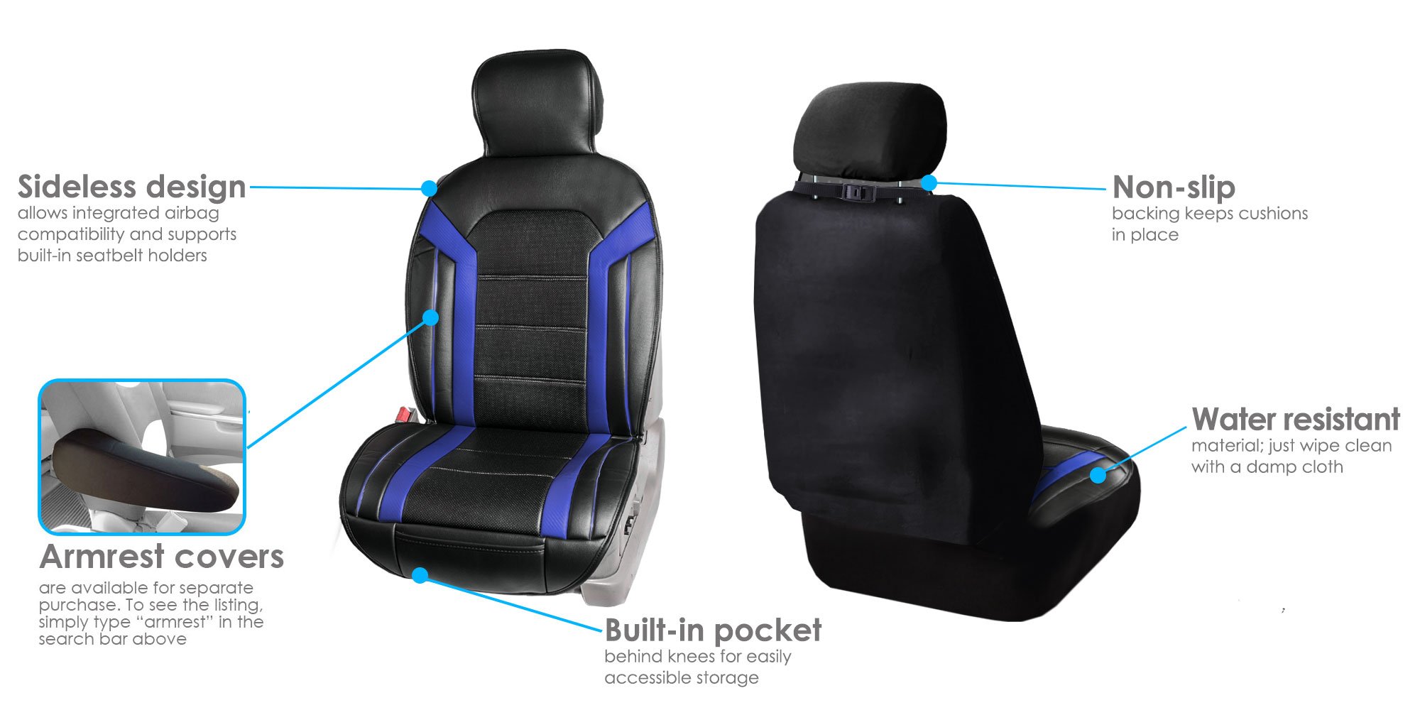 TLH Futuristic Blue Leather Seat Cushions - Universal Fit Car Seat Protector for Cars, Trucks & SUVs | Premium Automotive Interior Accessories for Comfort & Style