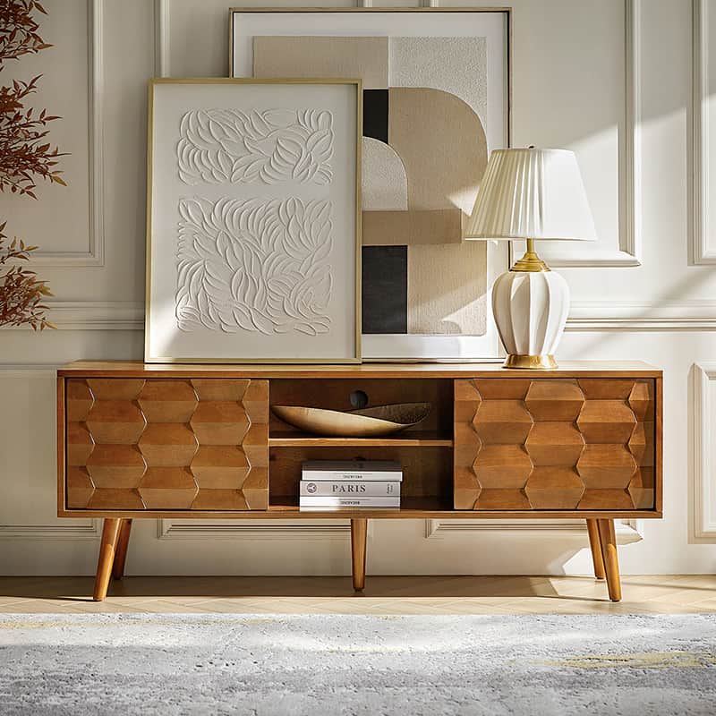 Velasco Mid Century Modern TV Stand with Built-in Cable Management - Stylish Entertainment Center for Living Room & Home Theater Setup