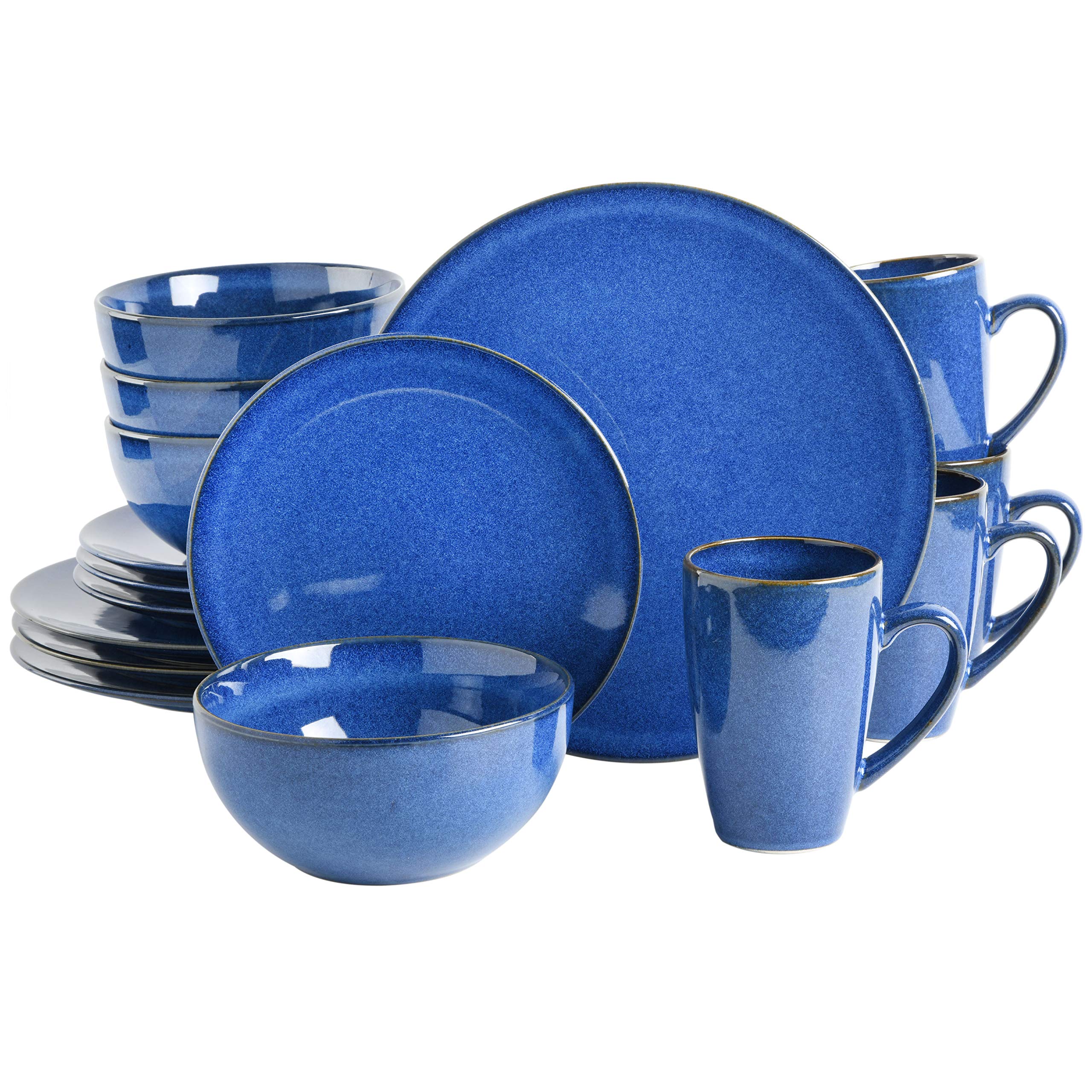 **Gibson Elite Lisbon Reactive Dinnerware Set - Cobalt Blue, 16-Piece Set for 4, Durable Stoneware Plates, Bowls & Mugs - Perfect for Everyday Dining, Dinner Parties & Gift Giving**