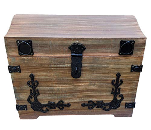 Vintage Wooden Pirate Treasure Chest - Handmade Sturdy Trunk Box with Antique Cast Iron Accessories for Home Storage | Perfect for Kitchen, Office, Closet, Living Room & Bedroom Decor | Pirate-Themed Gift & Collectible Display Case