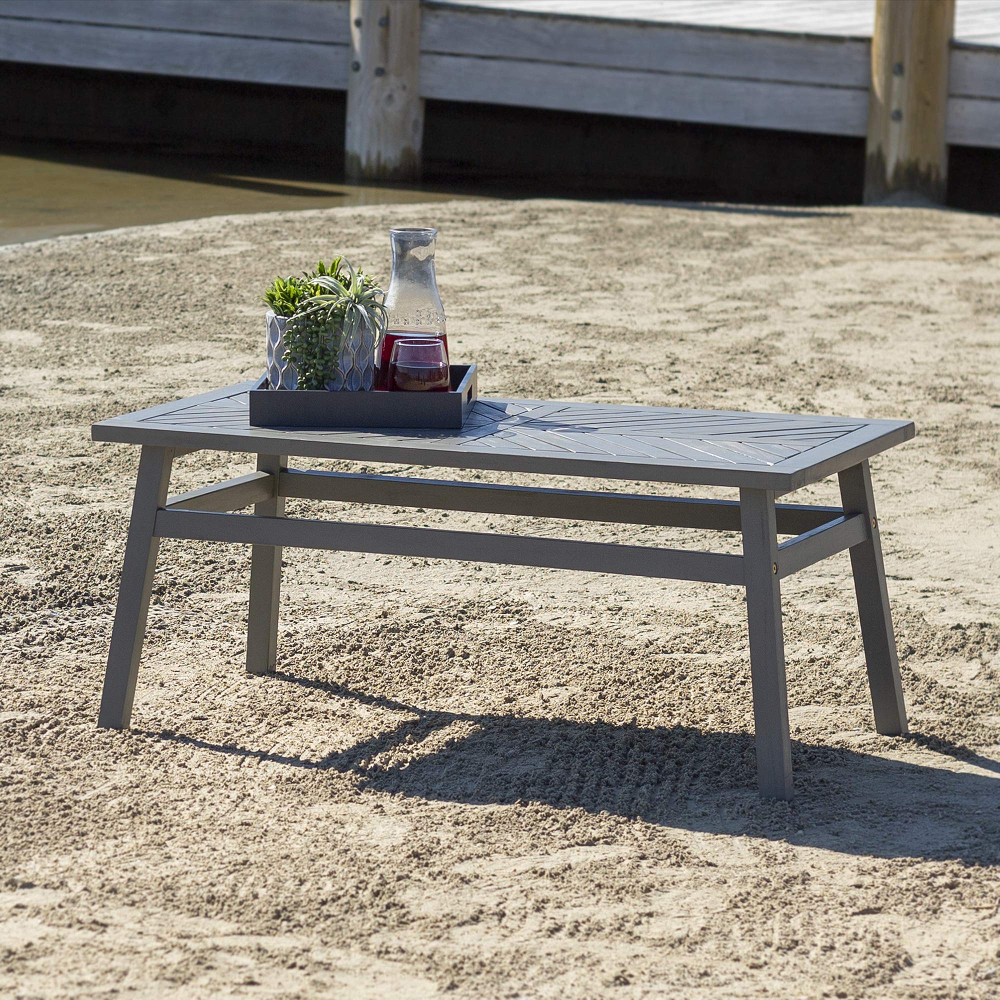 Outdoor Chevron Coffee Table - Grey Wash | Weather-Resistant Patio Furniture for Garden, Deck & Poolside | Perfect for Outdoor Entertaining & Relaxation
