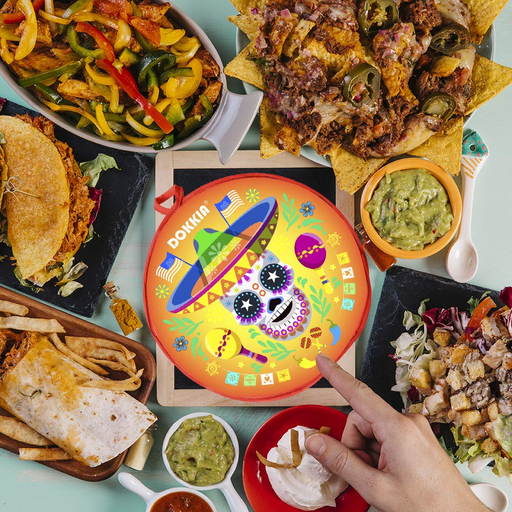 12 Inch Insulated Tortilla Warmer Bag - Microwave Safe Taco Pouch for Keeping Food Warm & Fresh | Perfect for Tacos, Burritos, Nachos & Mexican Dishes (Skull Sombrero Design)