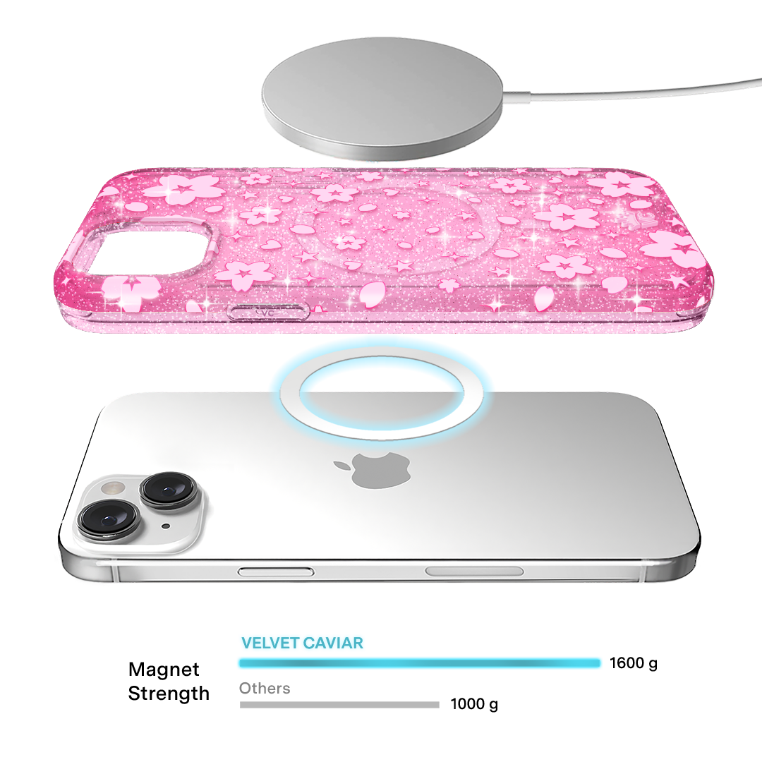 Pink Cherry Blossom Glitter iPhone Case - Cute Floral Design Shockproof Phone Cover for iPhone 14/13/12/11 Pro Max - Perfect for Spring Outfits & Gift Giving
