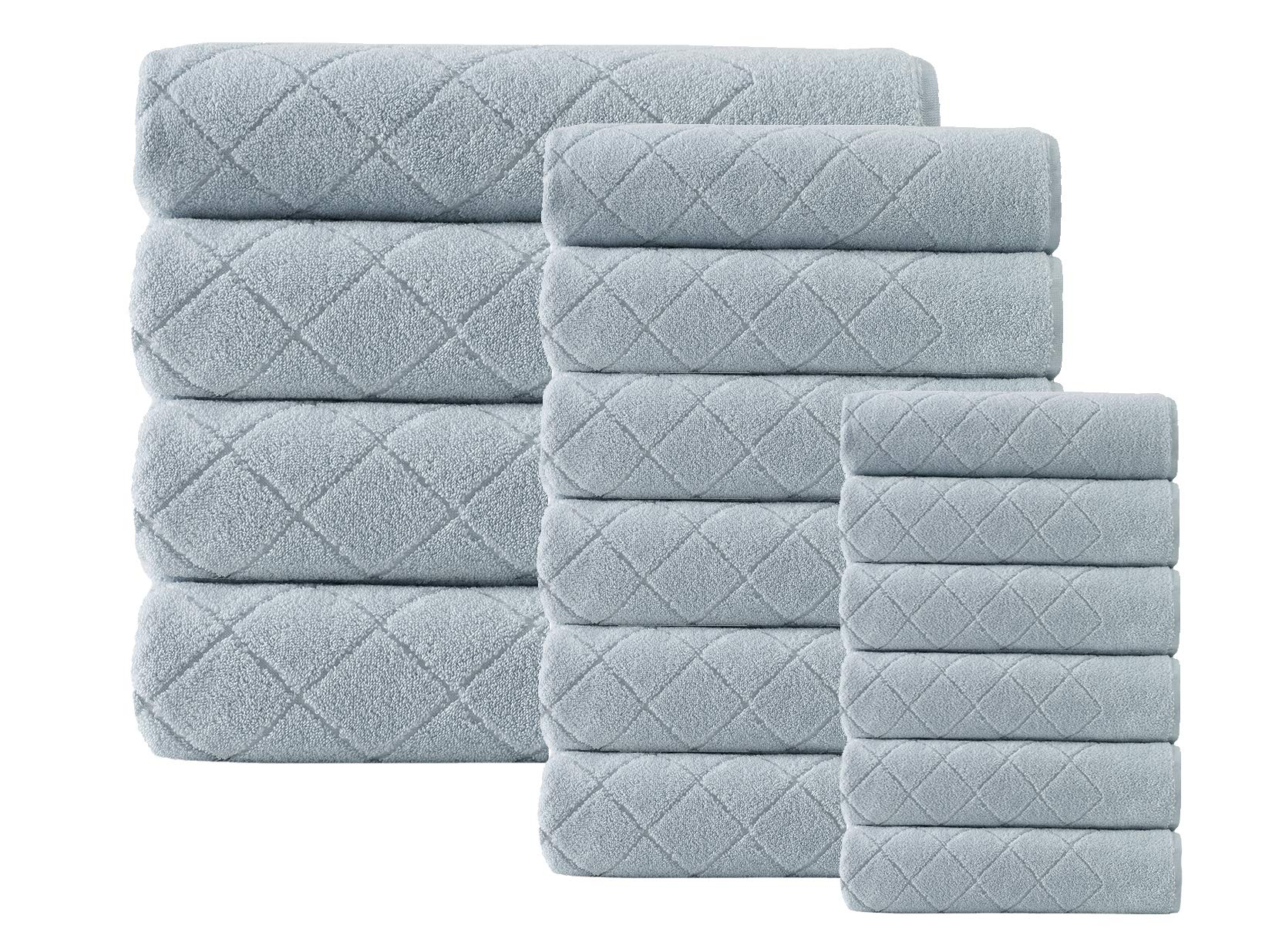Enchante Home - 16 Piece Turkish Towel Set - Quick Dry, Soft & Absorbent Zero Twist Cotton Towels - Perfect for Bath, Beach, Pool & Spa