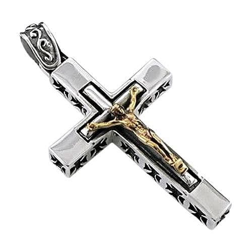 Yellow Gold Jesus Cross Crucifix Pendant for Men - Sterling Silver Religious Necklace - Perfect for Church, Baptism & Daily Wear