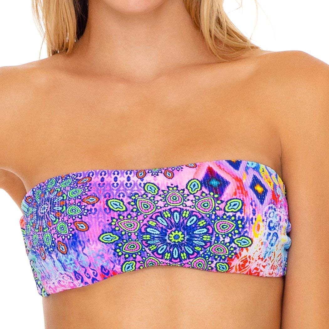 Luli Fama Pink Lagoon Free Form Bandeau Bikini Top - Adjustable Straps for Women | Perfect for Beach Vacations, Pool Parties & Summer Getaways