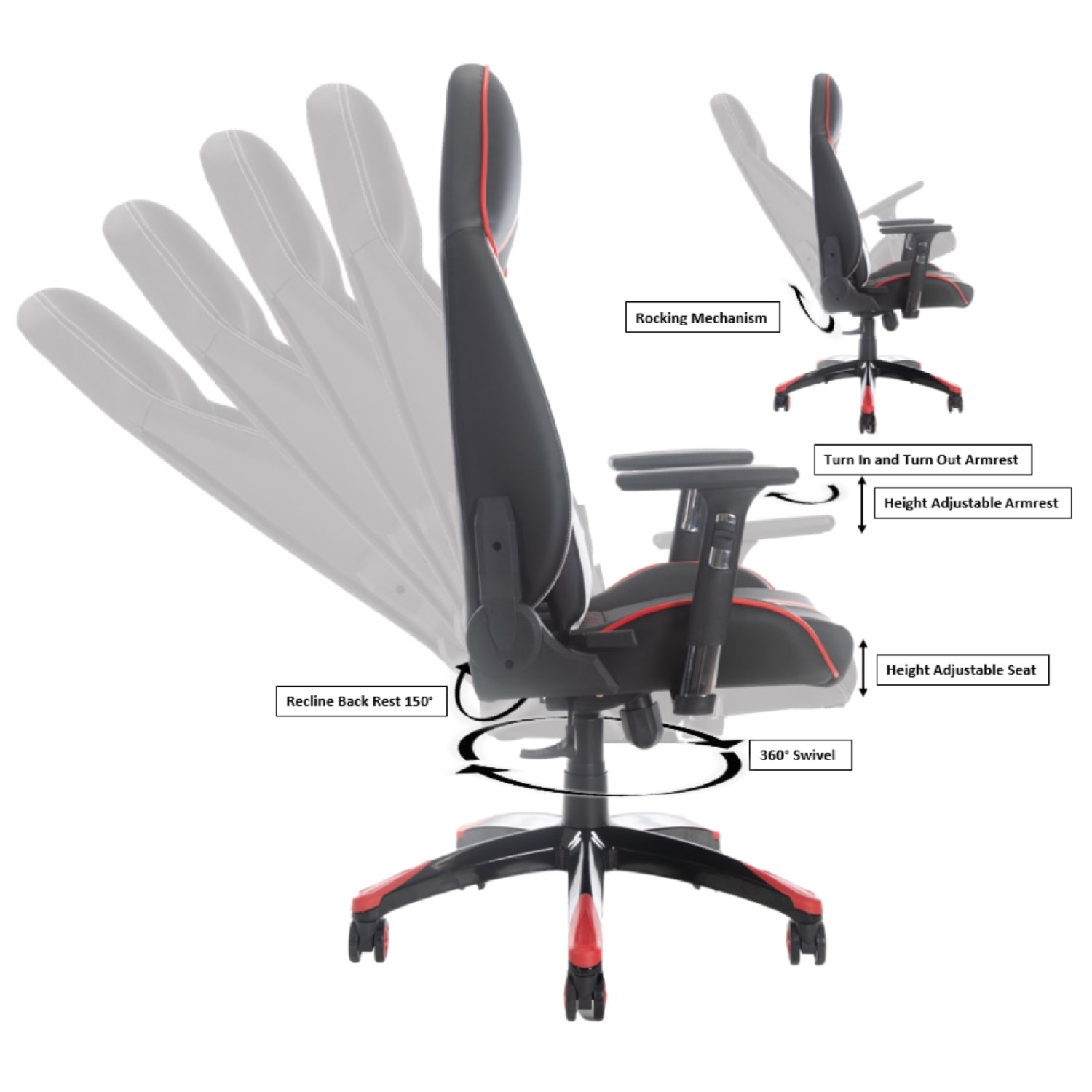 PRO X Series 7903 Gaming Chair - Ergonomic Racing Style with Adjustable Lumbar Support (Black & Red) - Perfect for PC Gaming, Esports, and Home Office Setup