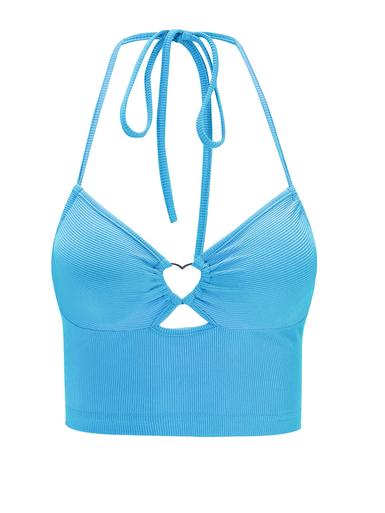 MakeMeChic Women's Sexy Halter Tie Open Back Ribbed Crop Cami Top - Summer Beachwear, Night Out, Party Outfit
