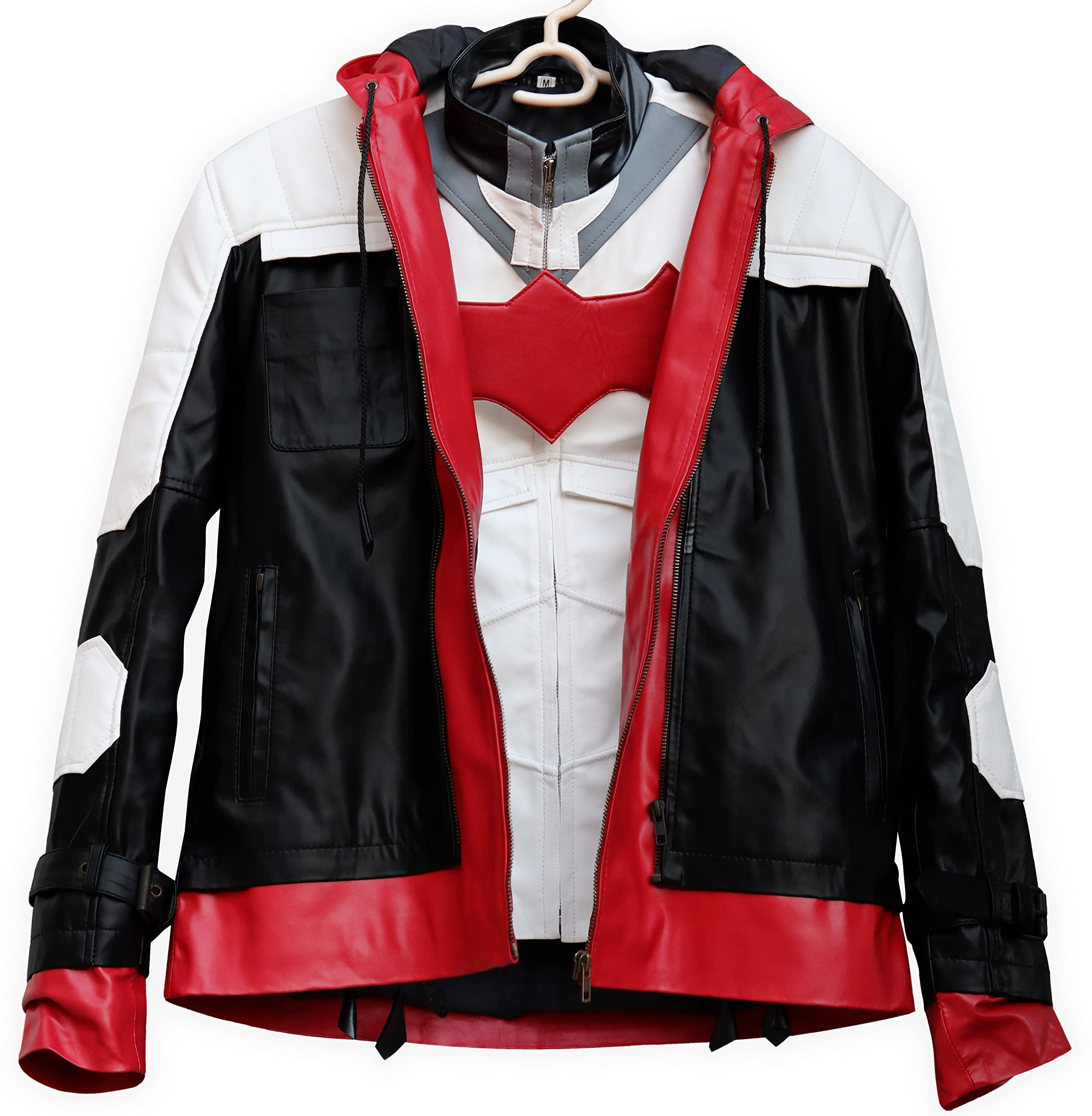 Red Hood Motorcycle Jacket & Vest 2-in-1 - Men's Biker Jacket with Detachable Vest for Riding, Cosplay & Halloween Costume
