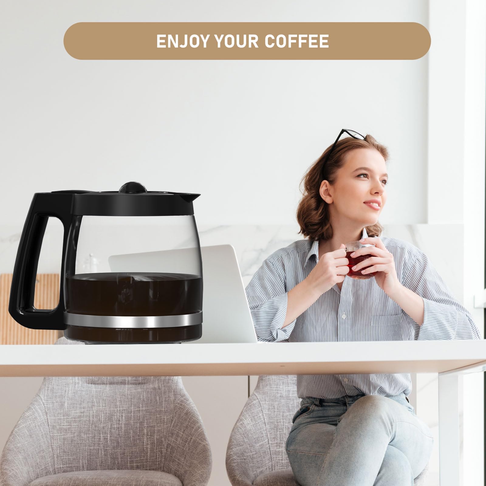 Hamilton Beach Coffee Maker Glass Carafe Replacement - Compatible with Models 46310, 49980R, 49976, 49350, 49980A, 49980Z, 49983, 49618, 46300, 49966 - 12-Cup Capacity (1 Pack) - Perfect for Home, Office, or Restaurant Use