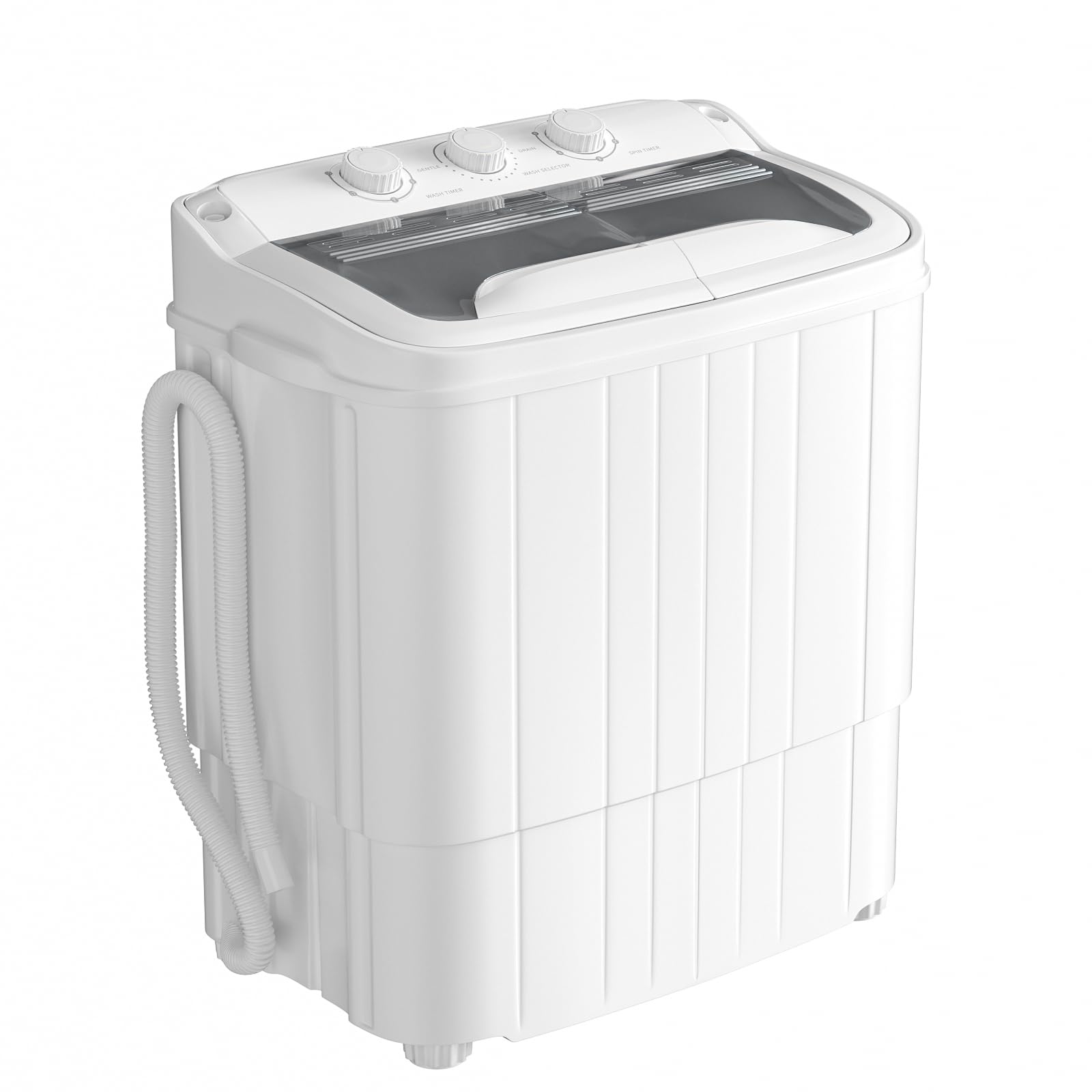 INTERGREAT Portable Washing Machine with Extended Hose - 16lbs Twin Tub Compact Washer & Dryer Combo with Drain Pump - Perfect for Dorms, Apartments, RVs & Small Spaces - Grey (Ideal for Laundry in Tight Areas & Travel)