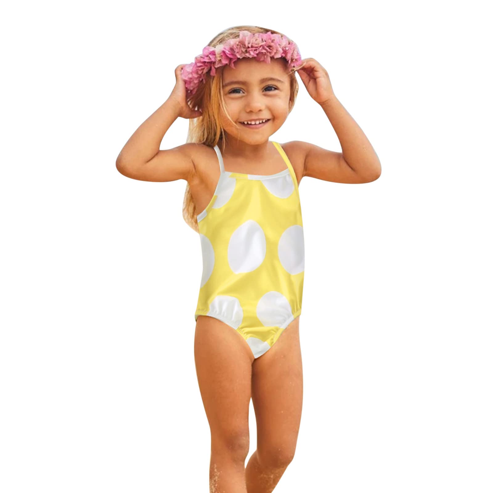 **Toddler Girls One-Piece Swimsuit - Cute Strap Dot Print Sleeveless Bathing Suit for Baby & Kids | Perfect for Beach, Pool & Summer Water Play**