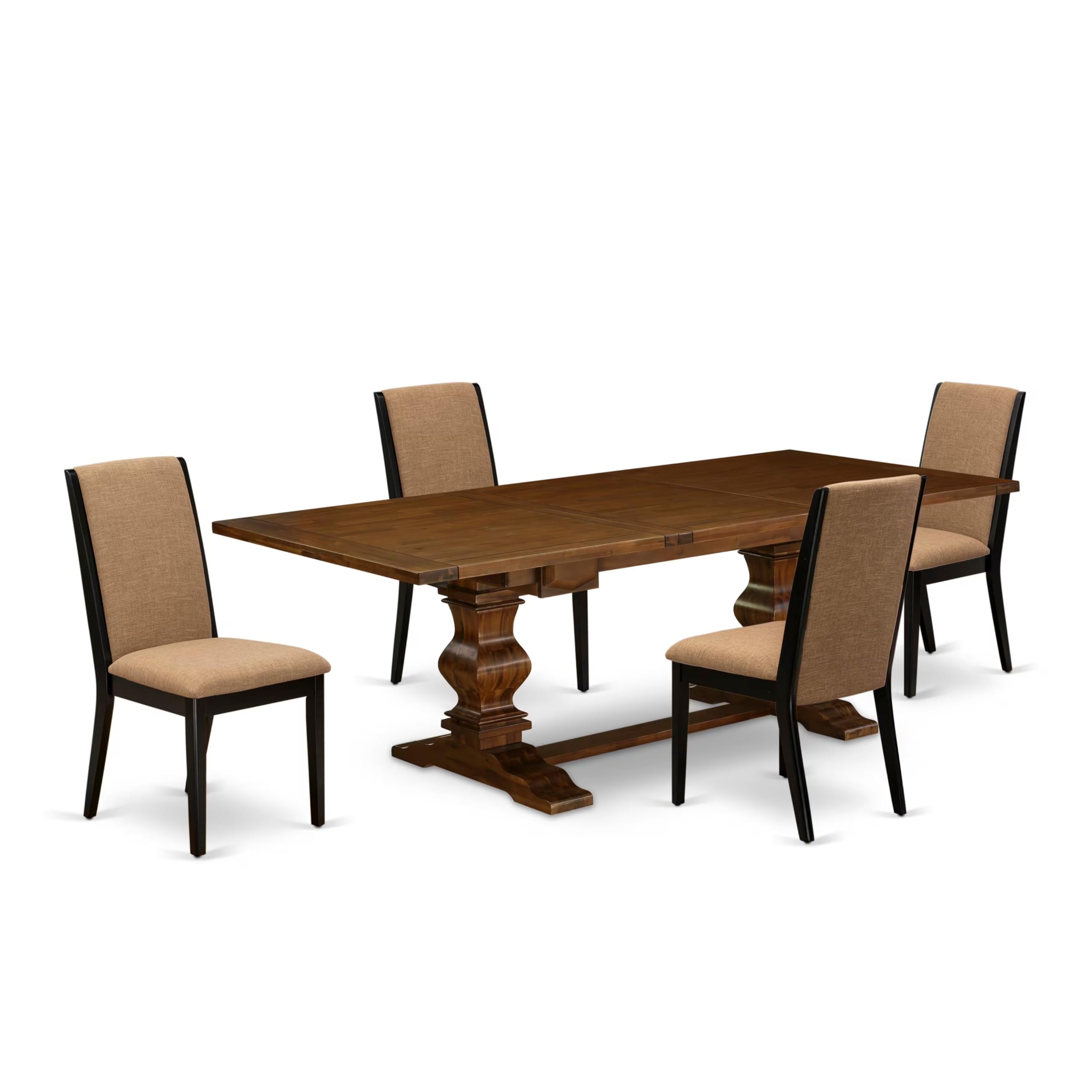 East West Furniture 5-Piece Dining Room Set - Rectangle Walnut Table with Removable Leaf & 4 Light Sable Linen Chairs, 42x92 Inch - Perfect for Family Meals, Dinner Parties & Kitchen Gatherings