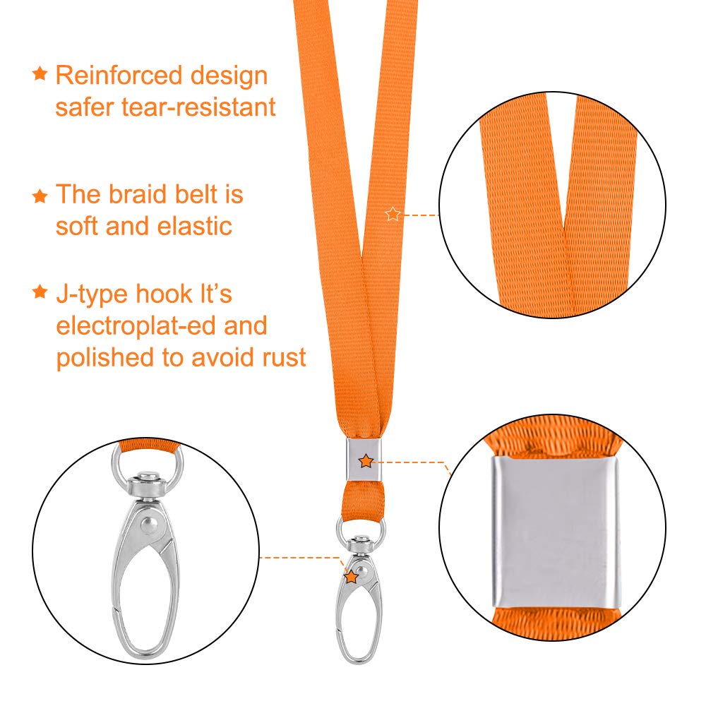 50 Pack Bulk Lanyards with Clips & Hook for ID Badges - Kids & Office Use