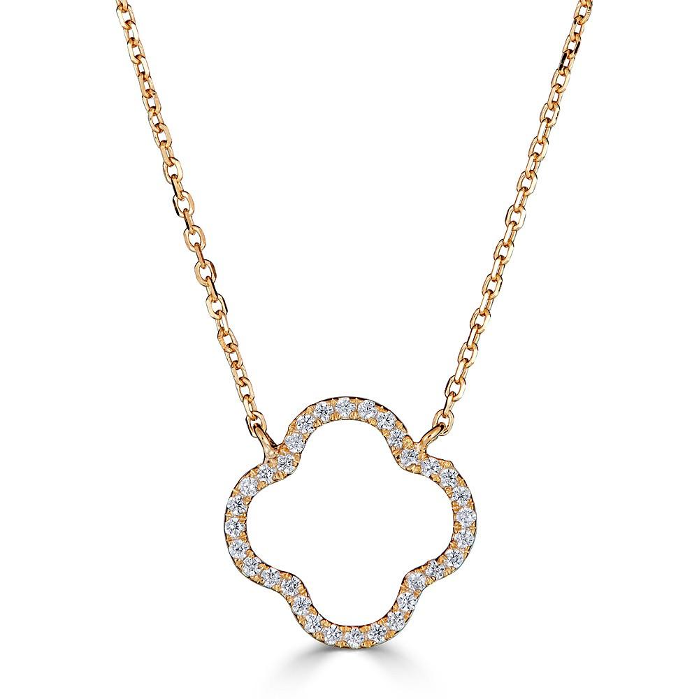 14K Gold 0.10 CTW Diamond Clover Pendant Necklace - Elegant Four Leaf Clover Jewelry for Women, Perfect for St. Patrick's Day Gifts & Everyday Wear