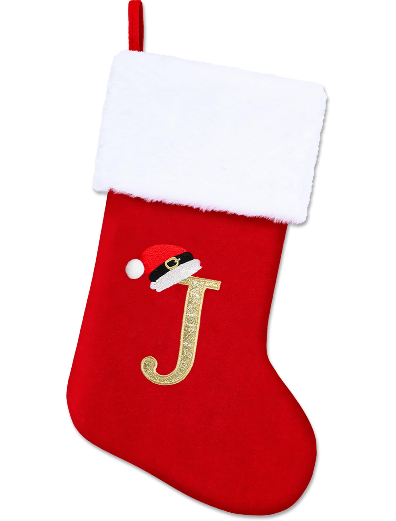 Personalized 20 Inch Monogram Christmas Stockings with Red Velvet & White Plush Cuffs - Custom Family Holiday Decor for Fireplace, Xmas Tree, and Festive Home Decorations