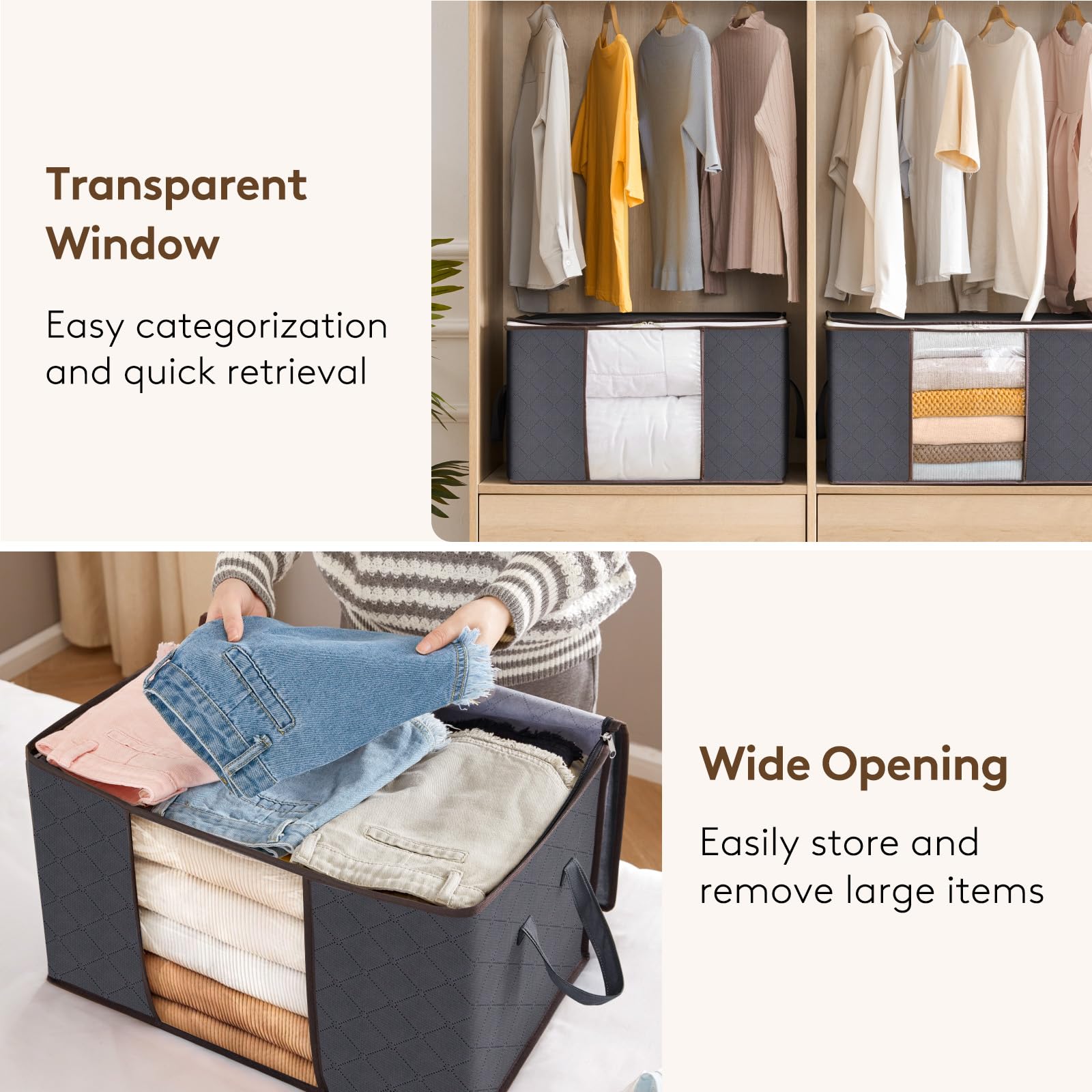 Lifewit 4-Pack Foldable Storage Bins with Lids & Clear Windows - Reinforced Handles for Clothes, Blankets, Bedding Organization - Perfect for Closet, Home & Travel Storage (Gray)