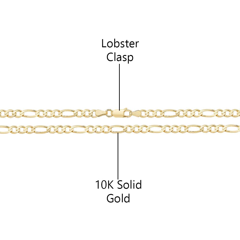 10K Solid Gold Italian Figaro Chain Necklace 1.8mm - 10 Karat Real Gold Jewelry for Women & Men - Made in Italy - Perfect for Gifts, Anniversaries & Everyday Wear