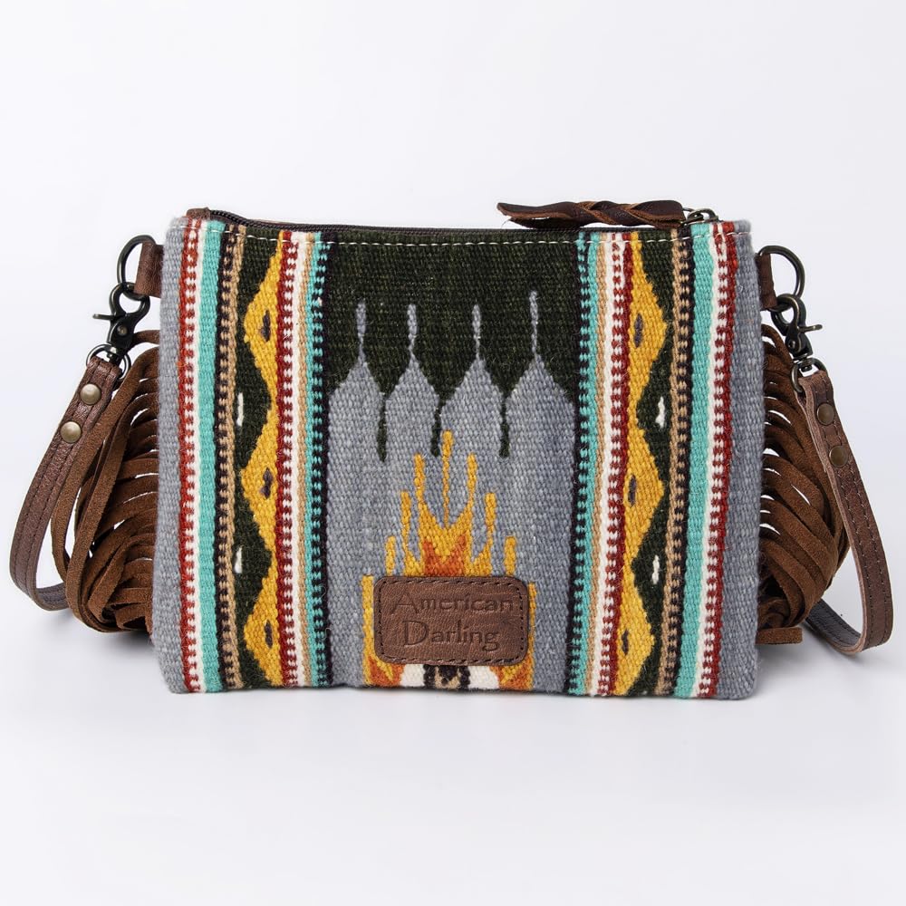 American Darling Western Crossbody Bag for Women - Genuine Leather & Saddle Blanket Fabric Handbag Purse | Cute Travel Shoulder Bag | Perfect for Daily Use, Shopping & Outdoor Adventures