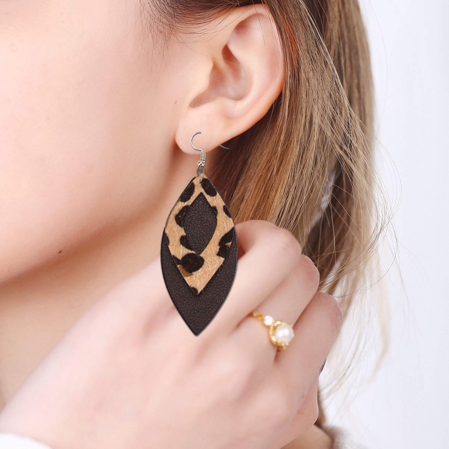 Lightweight Faux Leather Leaf Earrings for Women - Handmade Teardrop Dangle Earrings with Floral Leopard Print | Perfect for Casual Wear, Parties & Gift Giving