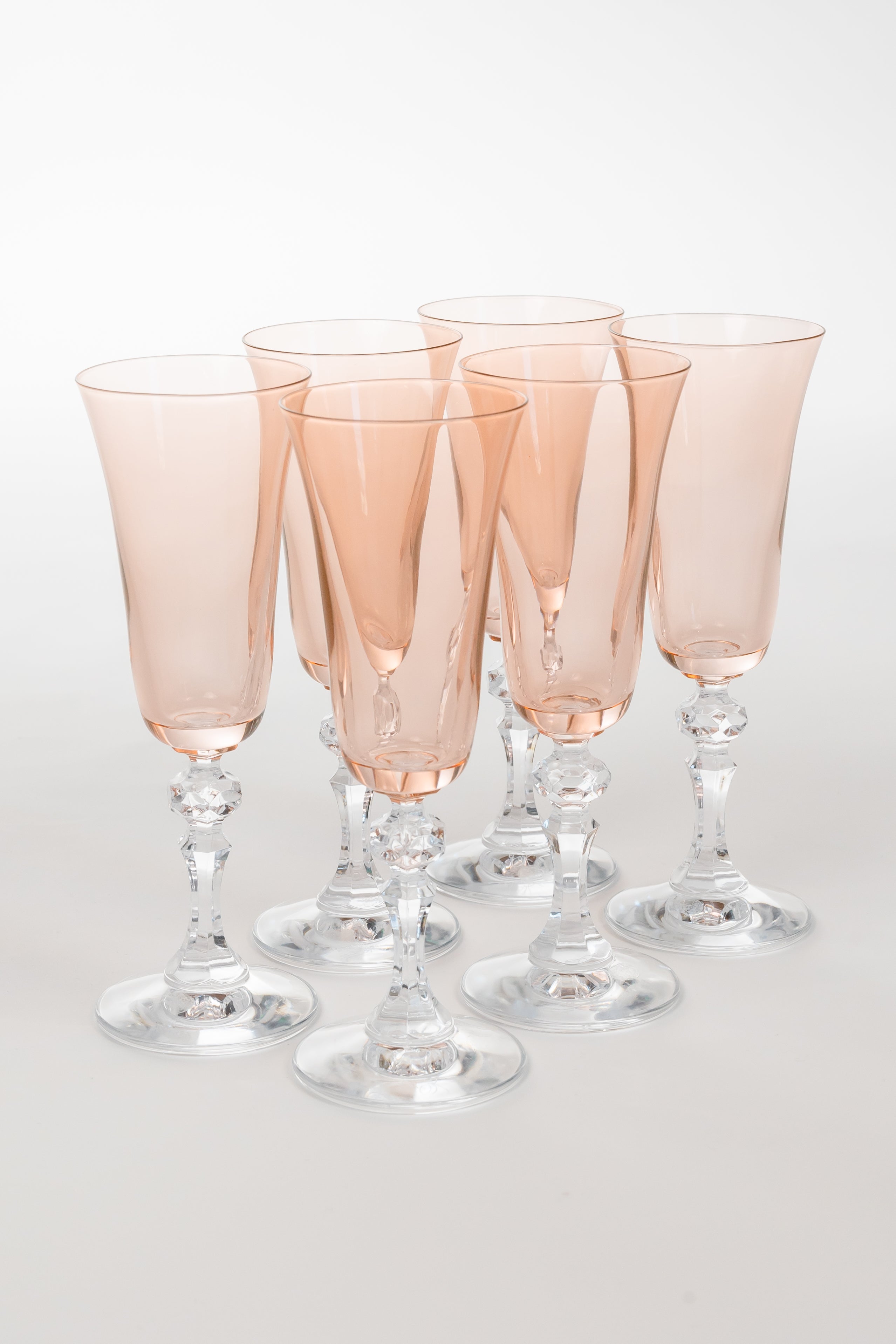Elegant Estelle Colored Regal Flute with Clear Stem - Set of 6 Blush Pink Wine Glasses for Wedding, Party & Special Occasions