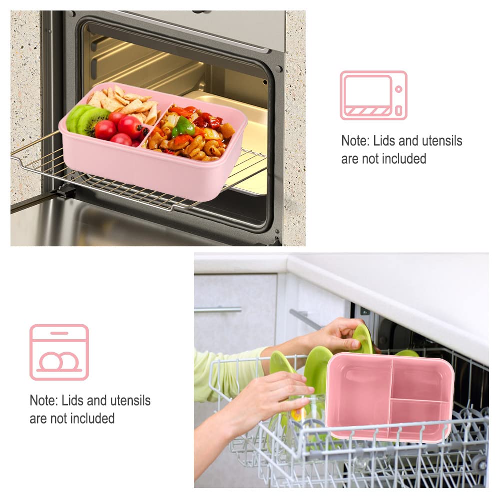 NatraProw 1200ML Bento Box for Adults - Leak Proof 3 Compartment Lunch Container with Utensils | BPA Free & Microwave Safe | Perfect for Office, School & Picnics (Pink)