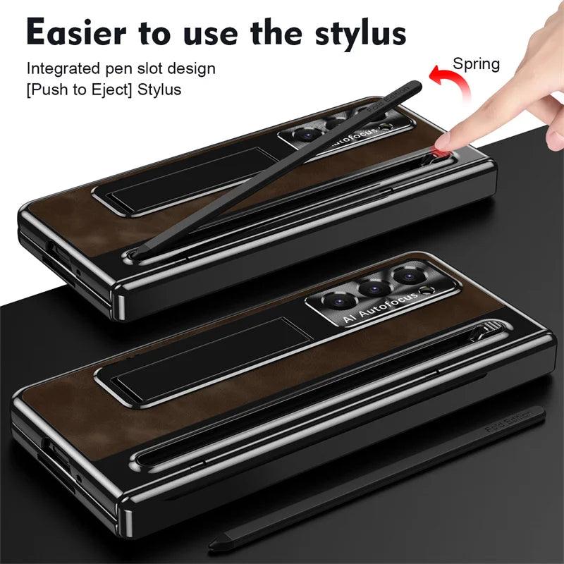 Premium Leather Folding Stand Case for Samsung Galaxy Z Fold 6 - Slim Protective Cover with Kickstand for Hands-Free Viewing, Work & Entertainment