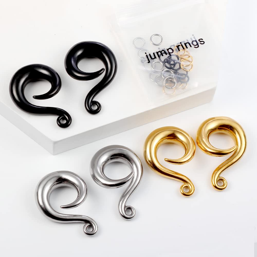 Casvort 6 PCS 4mm-10mm Hypoallergenic 316 Stainless Steel Ear Gauges - Trendy Silver Gold Black Hook Plugs, Ear Tunnels & Weights for DIY Body Jewelry - Perfect for Ear Stretching, Piercing & Alternative Fashion Styles