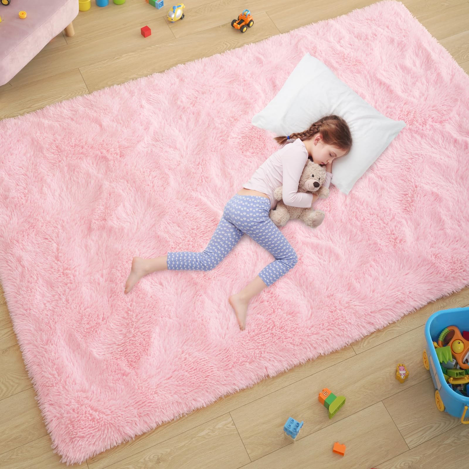 Ultra Soft Pink Shag Rug 5x8 Feet - Fluffy Furry Area Rug for Bedroom, Living Room, Nursery & Kids Room Decor - Non-Slip Modern Indoor Floor Carpet - Perfect for Cozy Home Decor, Girls' Bedroom & Playroom