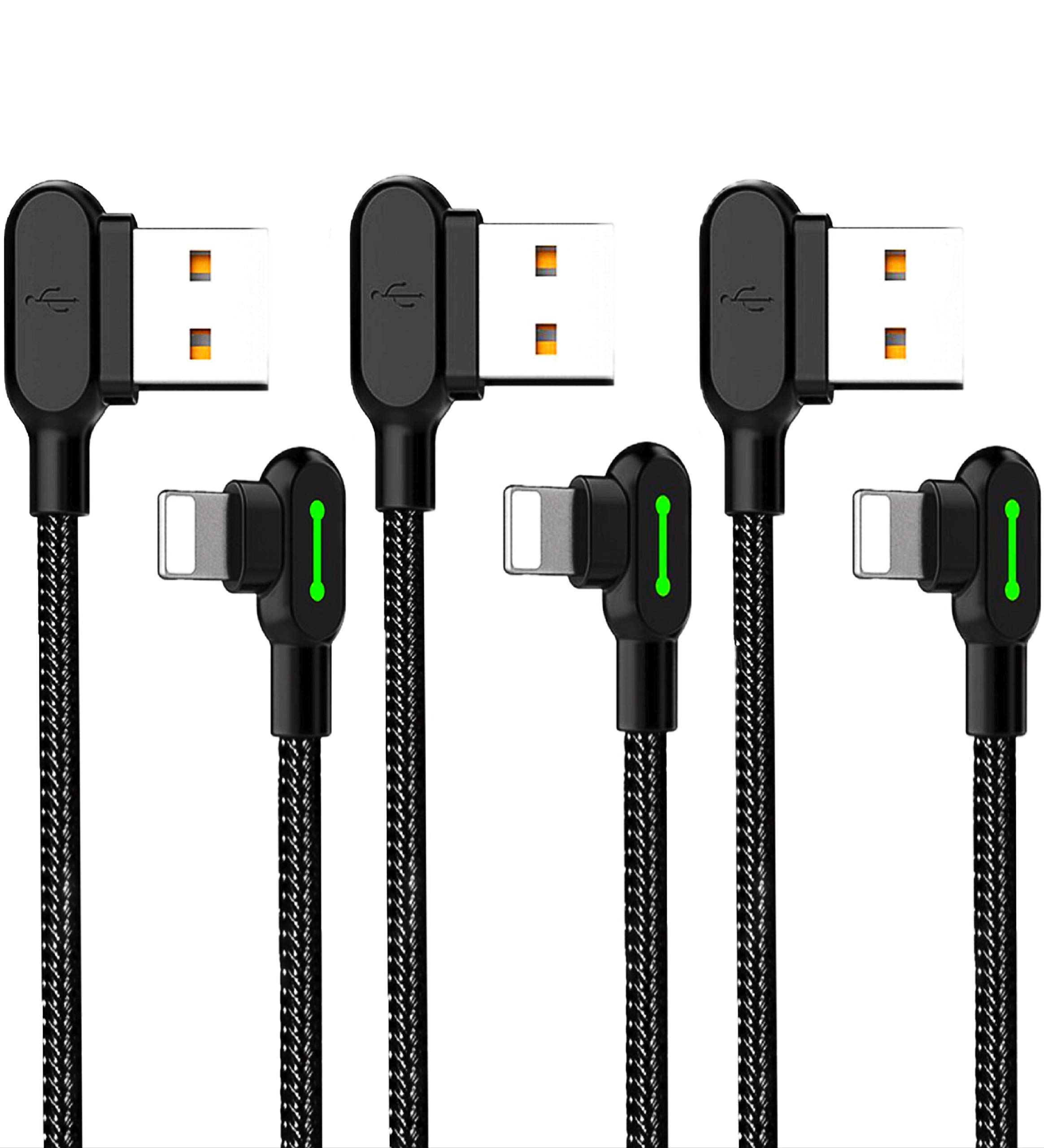 McDodo 90 Degree Right Angle USB C Cable 6FT - Fast Charging Nylon Braided Sync Data Cord for iPhone 14/13/12/11 Pro Max - 3 Pack Black - Perfect for Gaming, Travel & Night Charging