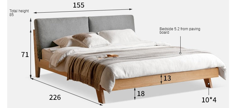 Solid Oak Wood Soft Bed Frame - Queen Size, Sturdy & Comfortable for Master Bedroom or Guest Room
