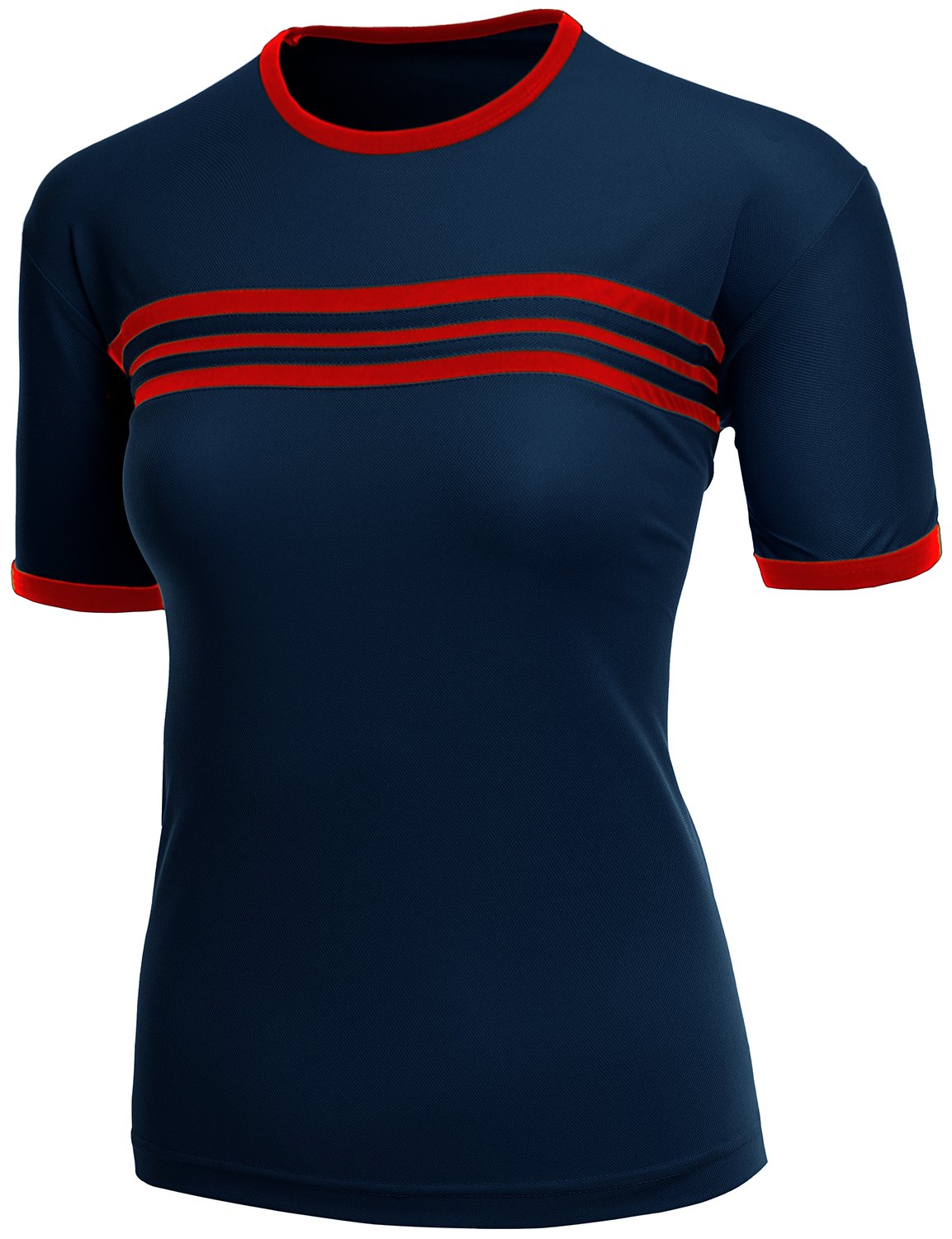 Coolmax Fabric Women's Striped Round Neck Short Sleeve T-Shirt - Breathable & Moisture Wicking for Workouts, Yoga & Outdoor Activities