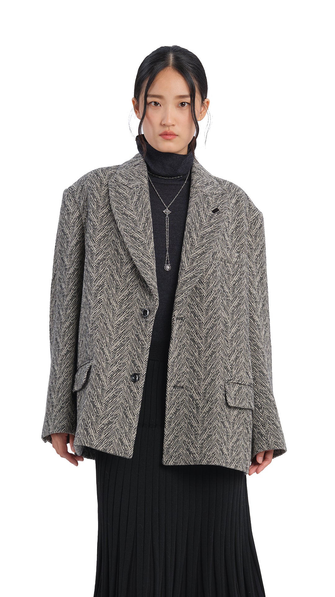 Stylish Herringbone Loose Fit Blazer for Women - Trendy Casual & Office Wear - Perfect for Work, Business Meetings & Special Occasions