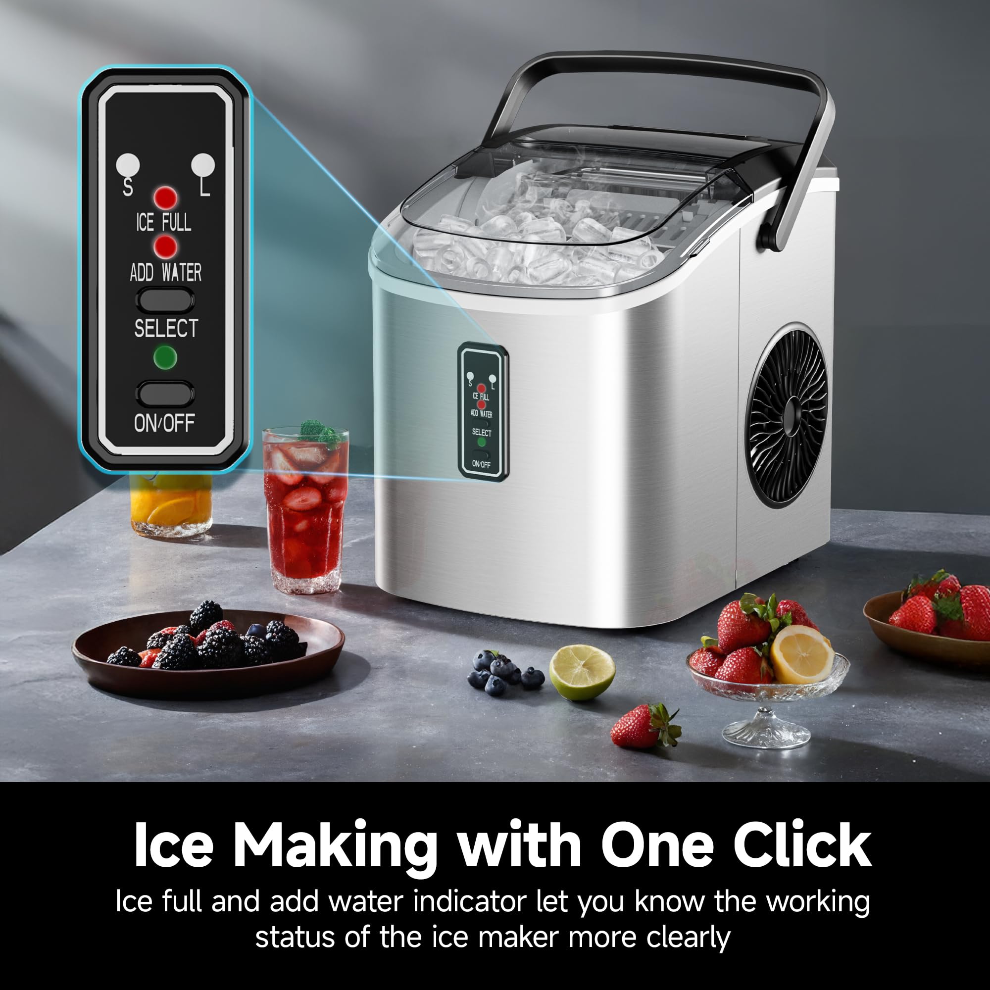 EUHOMY Portable Ice Maker Machine - 9 Cubes in 6 Minutes, 26lbs/24H, Self-Cleaning Countertop Ice Maker with Carry Handle, Ice Basket & Scoop, 2 Ice Size Options for Home, Kitchen, Office, RV & Outdoor Parties