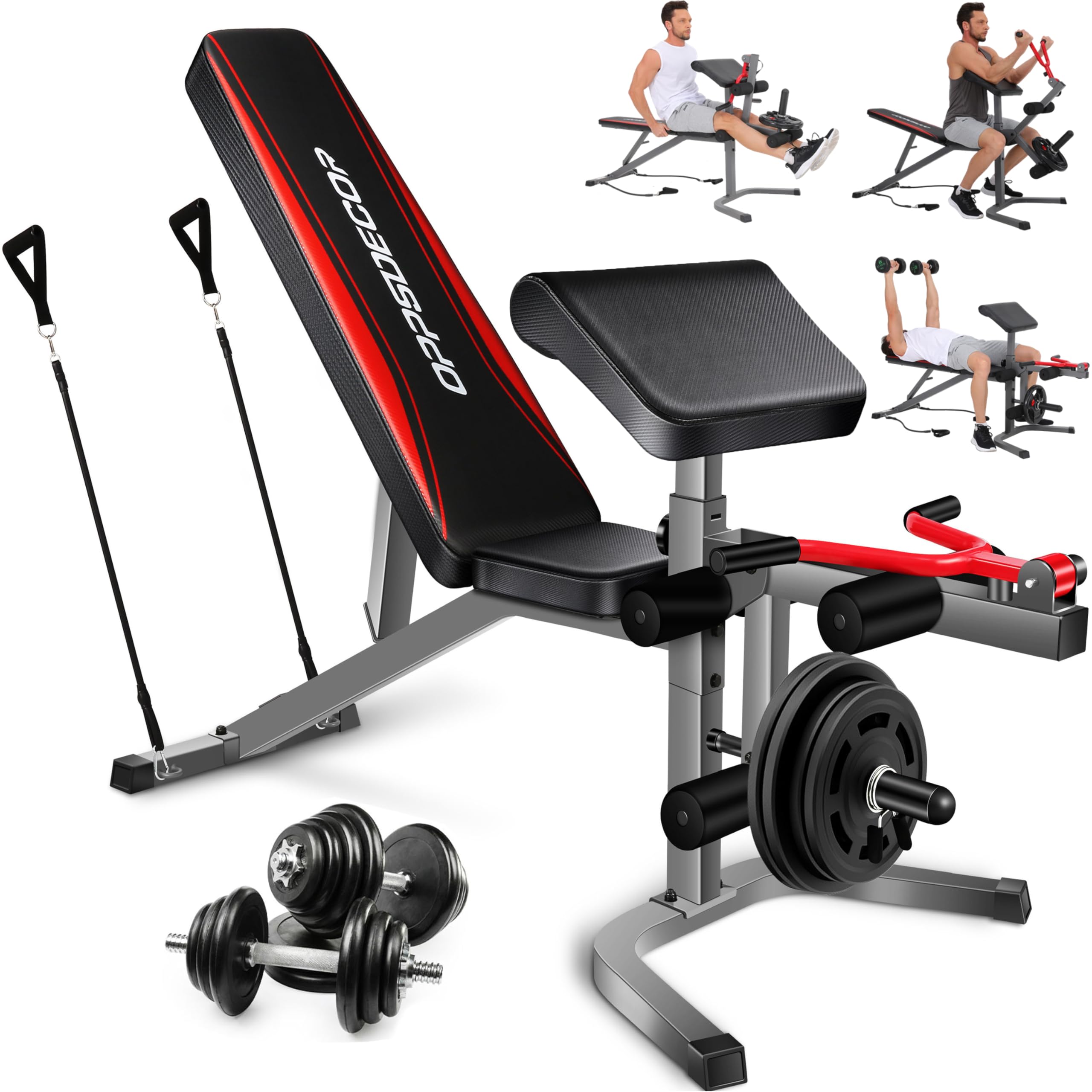 OPPSDECOR Adjustable Weight Bench Set with Preacher Curl & Leg Extension - Professional Home Gym Equipment for Full Body Workout | Perfect for Strength Training, Muscle Building & Home Fitness Routines
