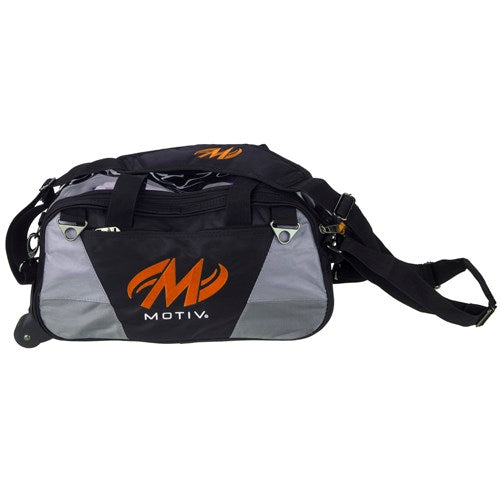 Motiv Ballistix Double Tote Roller Bowling Bag - Black & Orange - Perfect for League Play & Tournament Travel - Durable Bowling Gear with Spacious Storage