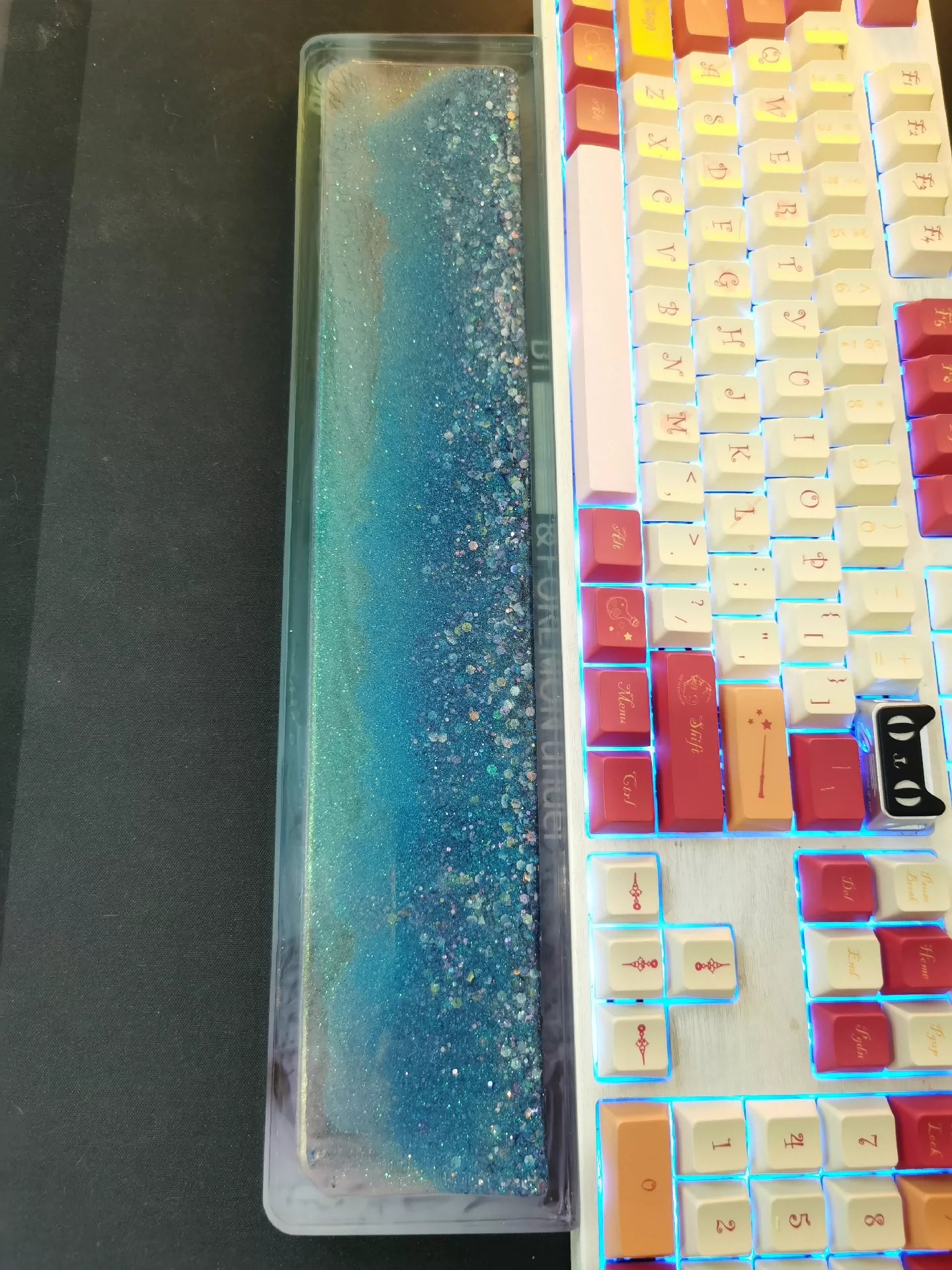 Handmade Custom Resin Keyboard Wrist Rest - Flowing Sand Sea Demon Design for Ergonomic Typing Support | Perfect for Gamers & Office Work