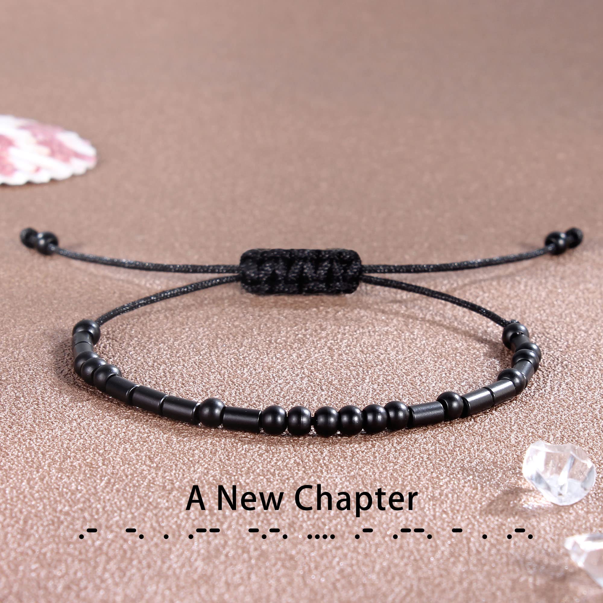 Morse Code Bracelet for Women & Men - Adjustable Black Braided Leather Friendship Bracelet - Inspirational Gift for Her, Sister, Daughter, Mom, Dad - Best Friend Birthday & Christmas Jewelry - Perfect for Daily Wear, Couple Matching & Special Occasions