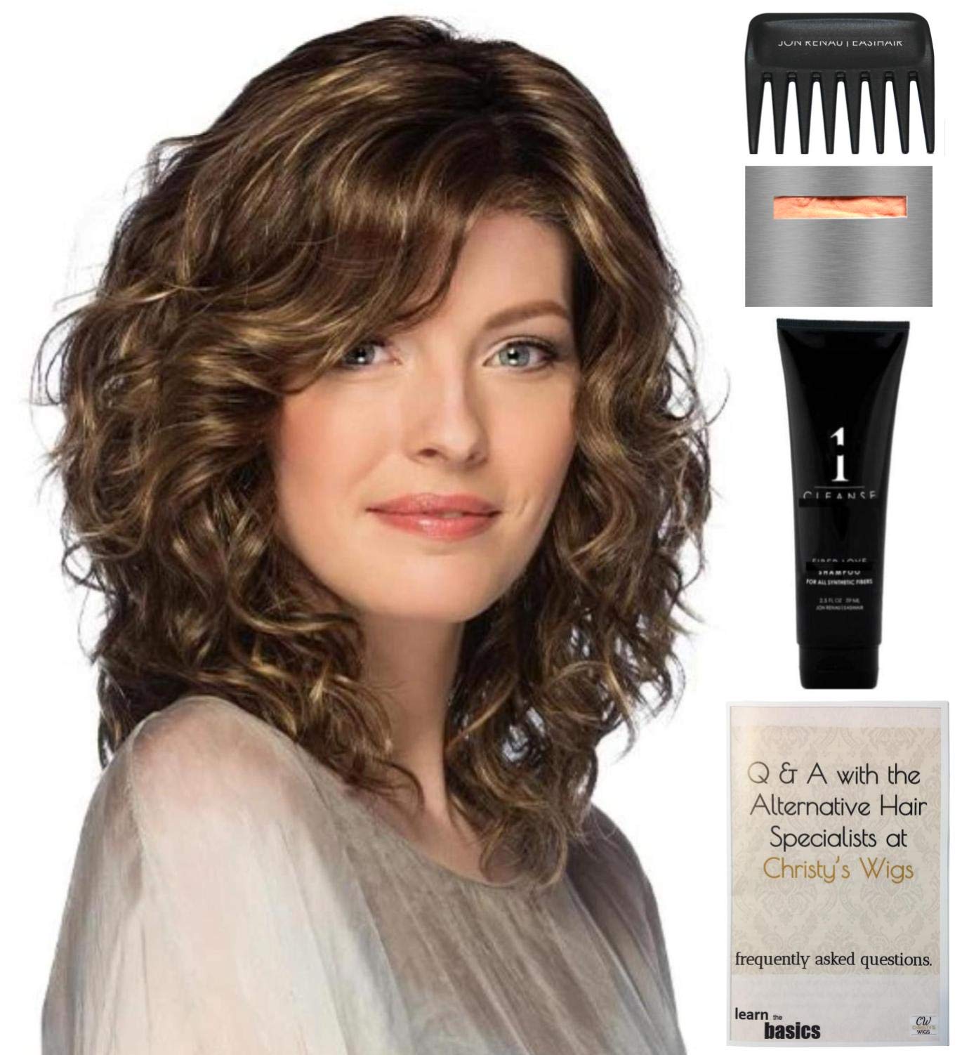 Finn Wig by Estetica - ICED MOCHA | 5-Piece Bundle with Christy's Wigs Q&A Booklet, Travel Size Wig Shampoo, Wig Cap & Wide Tooth Comb | Perfect for Cosplay, Costume Parties & Everyday Wear